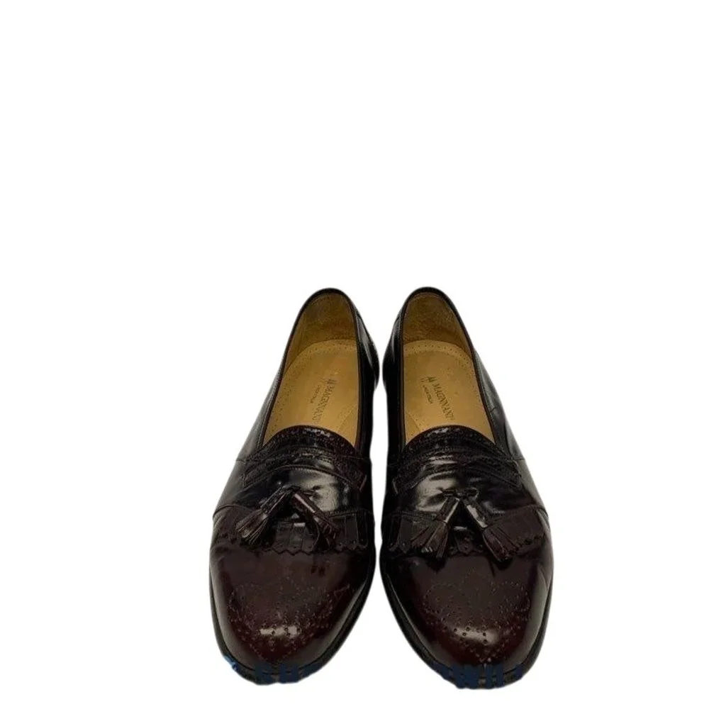 Magnanni Mens Tassel Loafers Brown Burgundy Leather Wingtip Shoes 10.5 M Italy